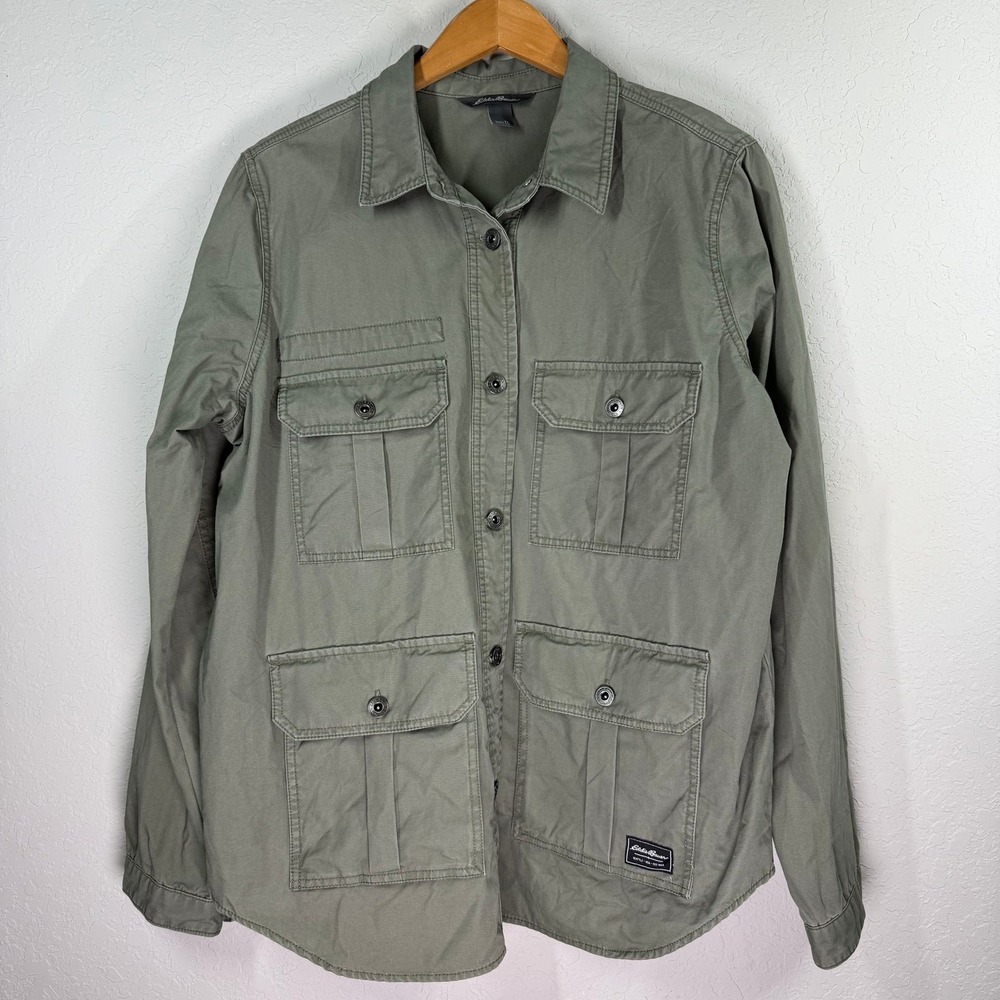 Women's Eddie Bauer Military‎ Green Cargo Shirt Jacket Size L Tall